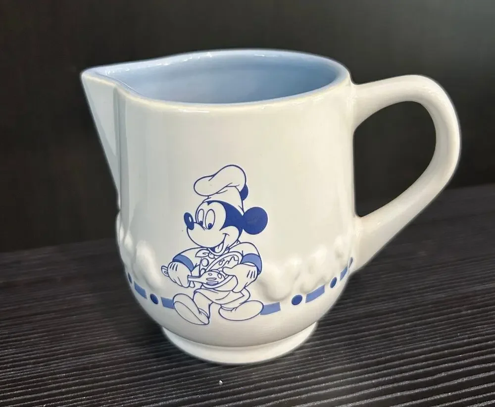Vintage Disney Gourmet Mickey Chef Ceramic Creamer Pitcher Blue White MS902 Y2K
